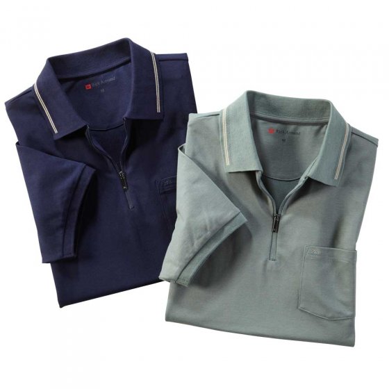 Poloshirt m. Ziperkragen, SET 3XL | Grün#Marine